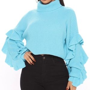 NWT Fashion Nova Blue Ruffle TurtleNeck Sweater